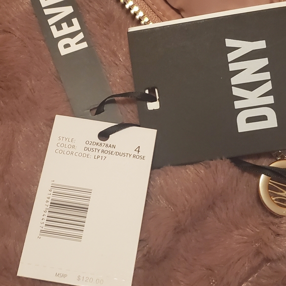 🧁NWT DKNY Girls Small Dusty Rose Blush Reversible Full Zip Hooded Winter Jacket - Picture 10 of 10